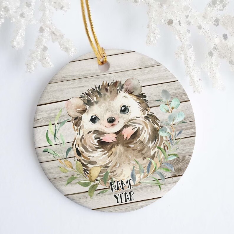 Hedgehog Personalized Ornament -  - Porcelain - Holiday Ornament - Christmas ...