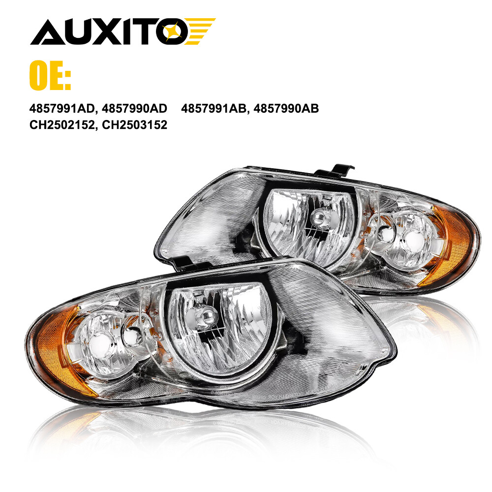L/R Headlight Housing Chrome Amber Reflector For 2005-2007 Chrysler Country Van