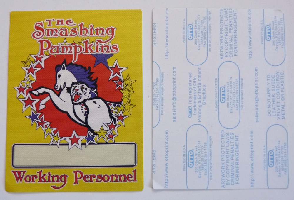 Smashing Pumpkins 2010 Tour Concert Yellow Working Access Backstage Pass D4