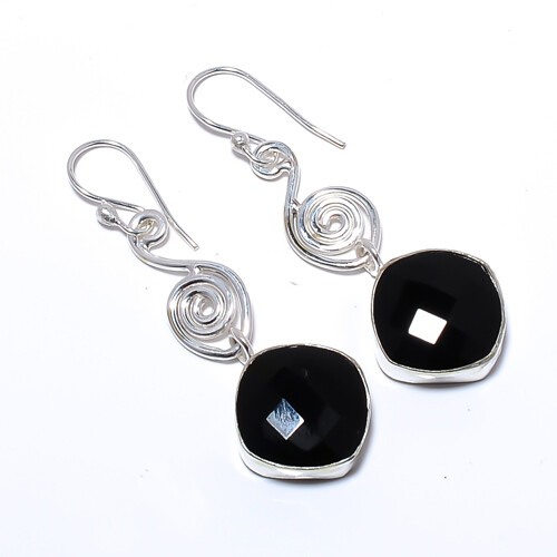 Black Onyx 925 Sterling Silver Israeli Jewelry Earring 2.03