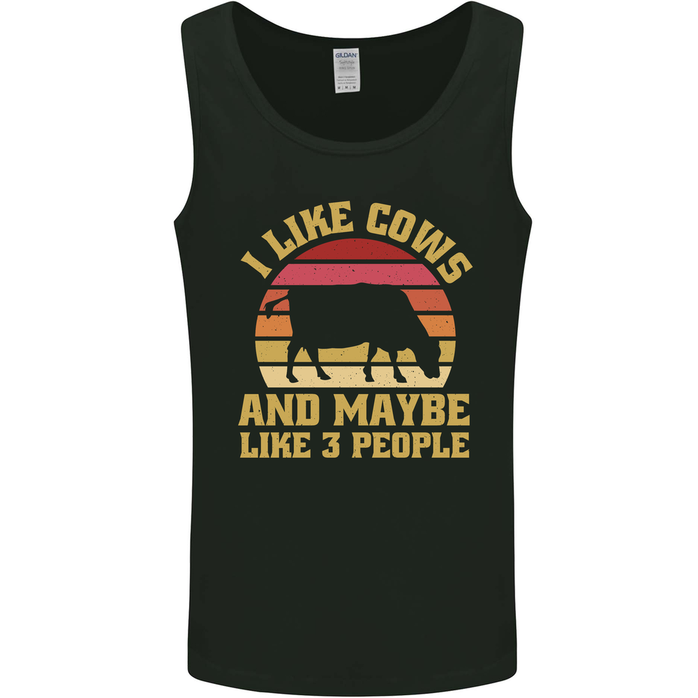 I Like Cows & 3 People Funny Sarcastic Slogan Mens Vest Tank Top
