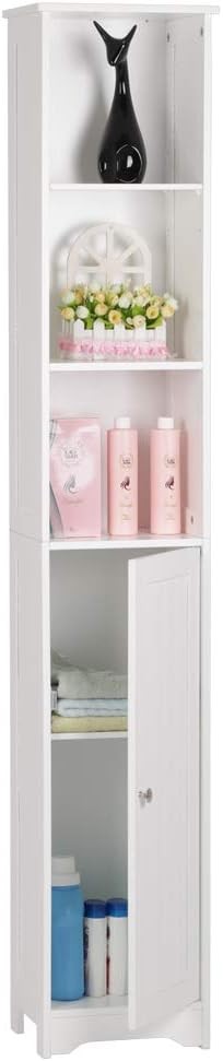 67 Inch Tall Narrow Bathroom Cabinet 12 Wide White Slim Linen Storage