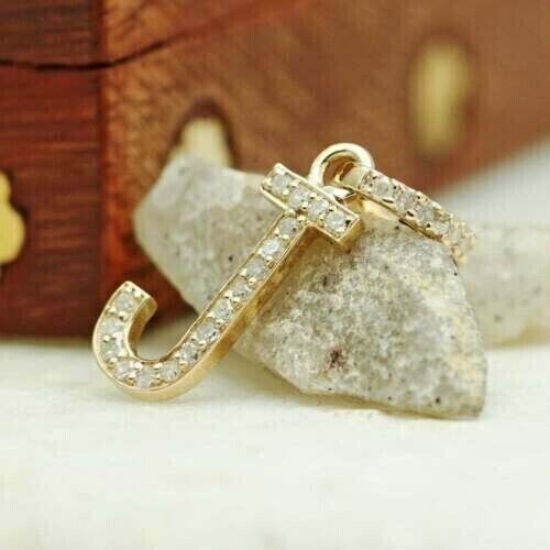 Initial J Letter Pendant 14k Yellow Gold Plated 0.80 Ct Round Moissanite