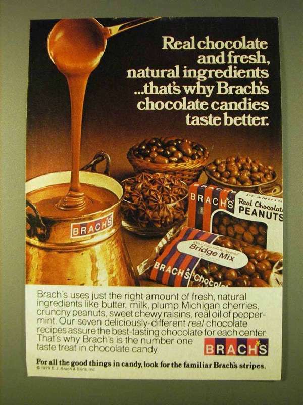 Vintage 1979 Brach's Natural Chocolate Candy Ad Retro Treats