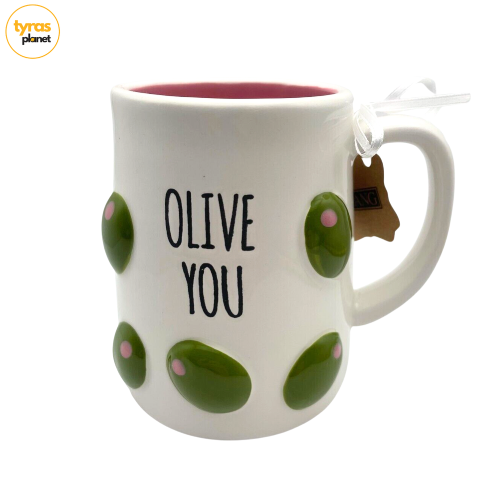 Lang By Design Coffee Mug Olive You Hand Painted Embossed 16 oz Cup - NEW