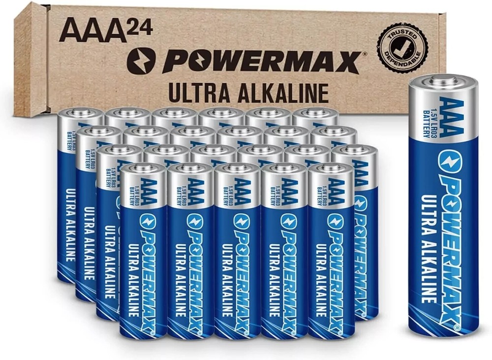 AAA Alkaline Batteries 24 Pack Powermax Battery 10 Year Shelf Life Long Lasting