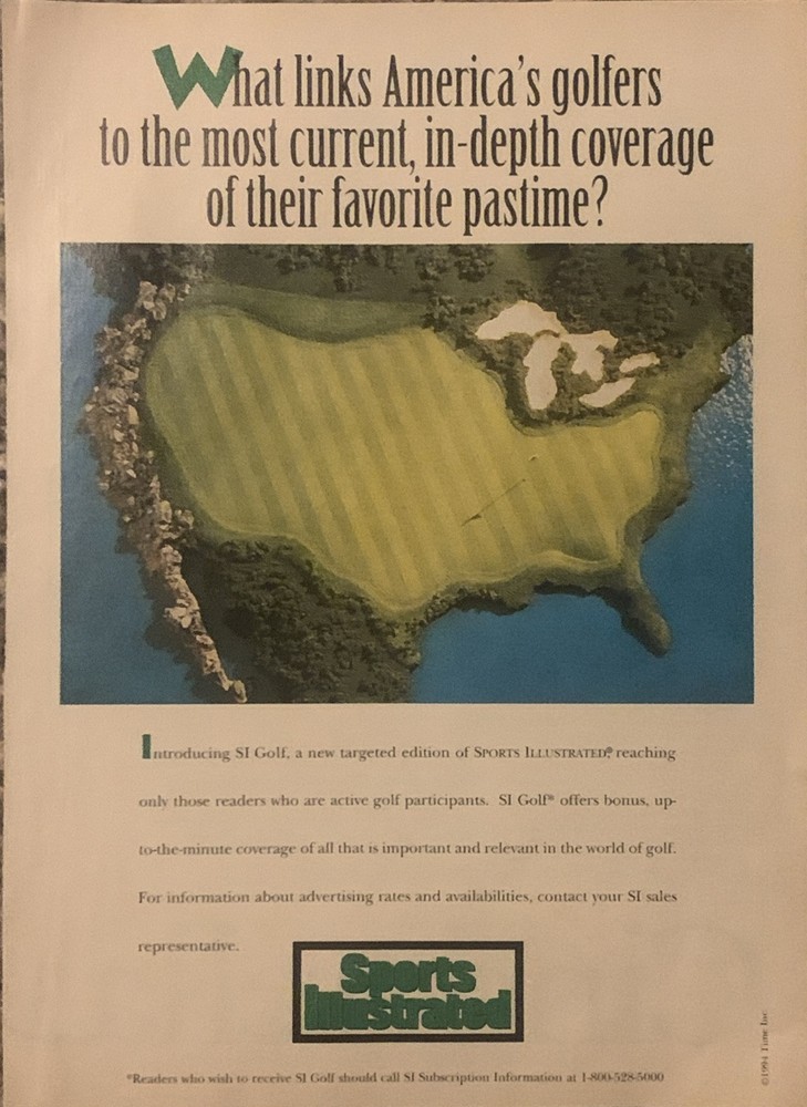 1994 Sports Illustrated Golf Ad with USA Map & Aerial Green Vintage 90s