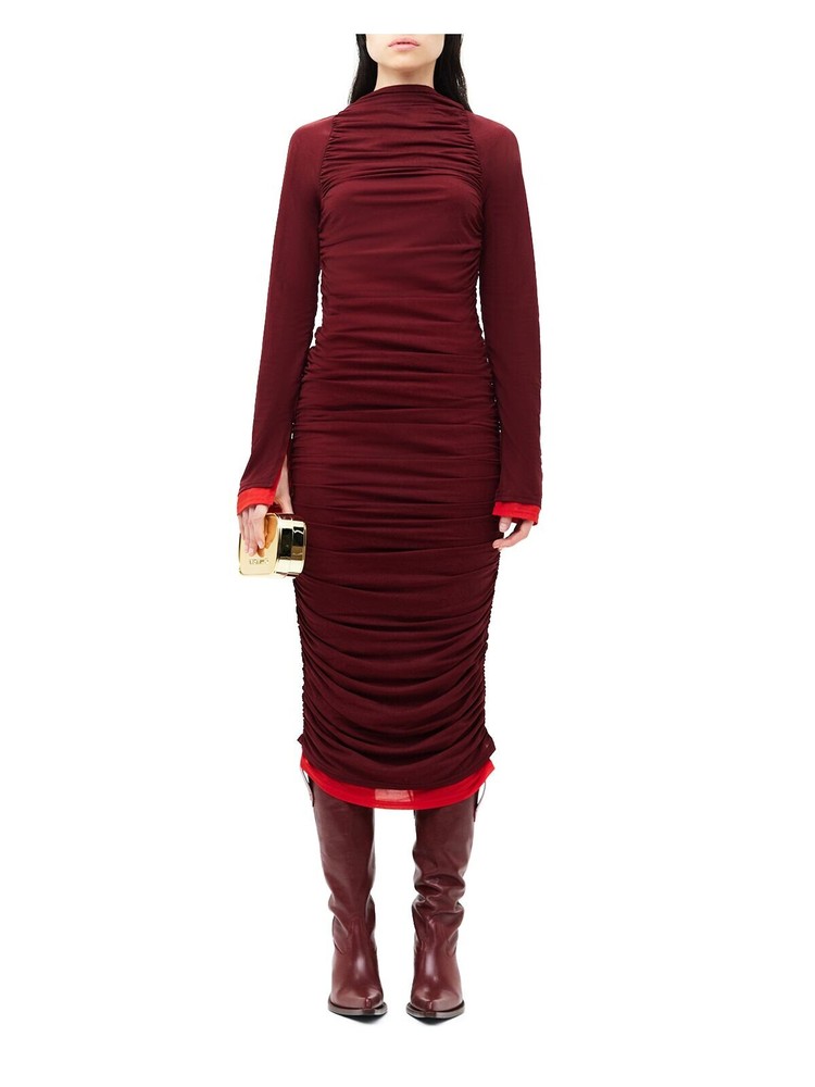 MESH SIMON MILLER Womens Maroon Pullover Lined Long Sleeve Midi Body Con Dress S