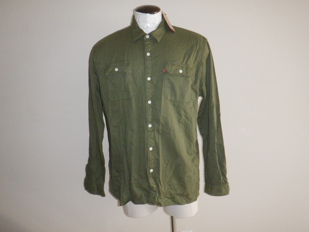 NWT! Men's LEVI'S Sz XXL Army Green Long Sleeved Button Front Shirt MSRP $68.00