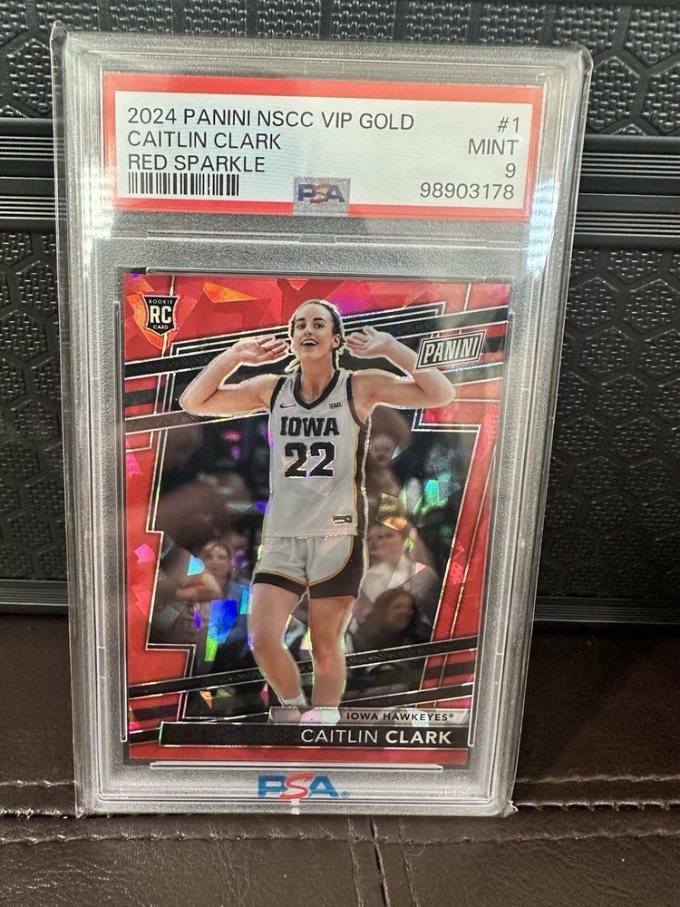 2024 Panini NSCC VIP Gold Caitlin Clark Red Sparkle PSA 9 Basketball Card Rookie Gem
