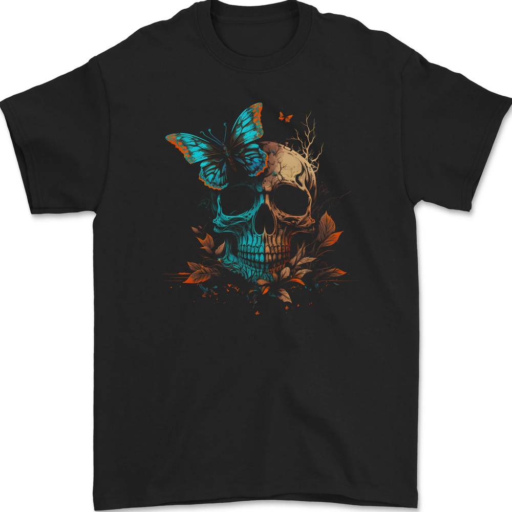 A Butterfly Skull in the Wild Mens T-Shirt 100% Cotton