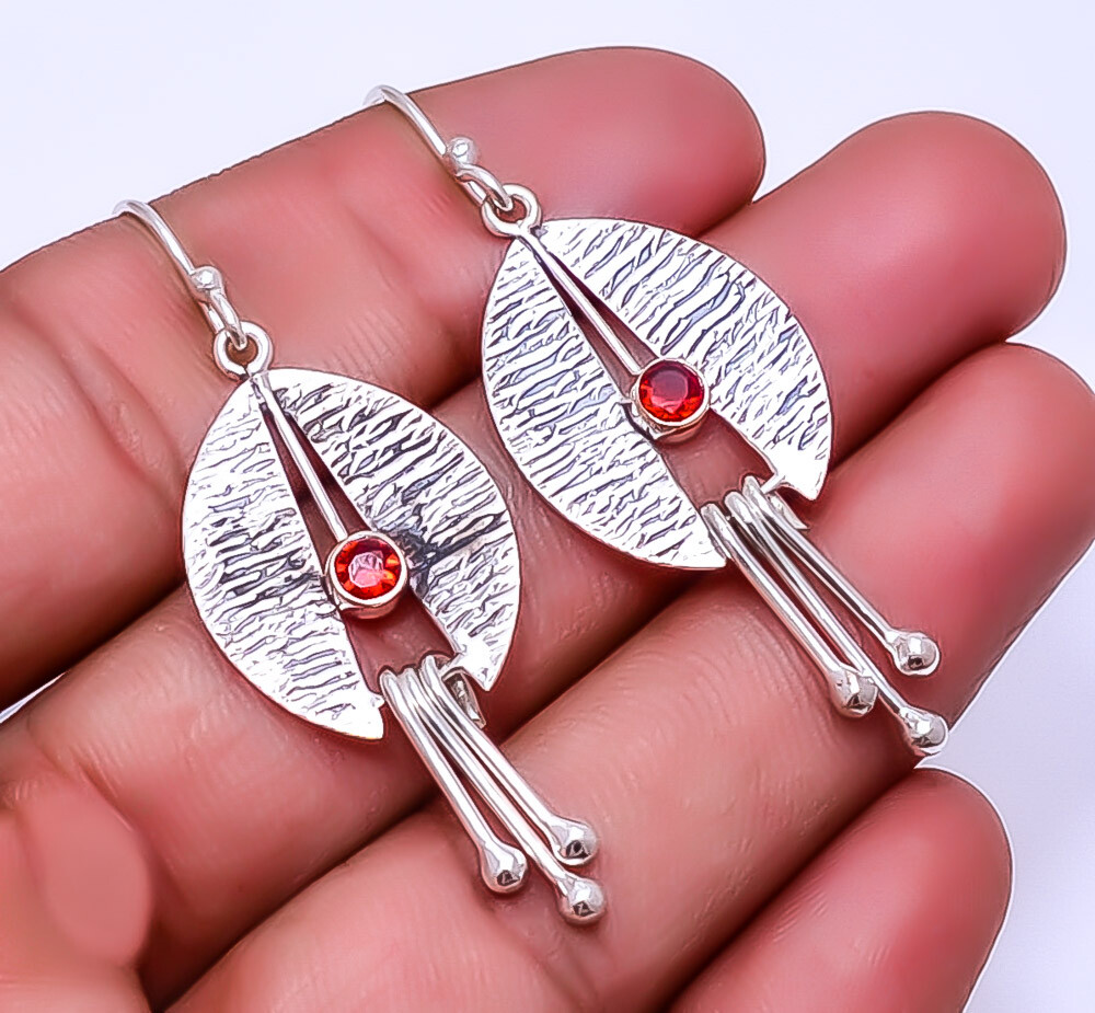 Red Garnet Designer 925 Sterling Silver Earring 2.15
