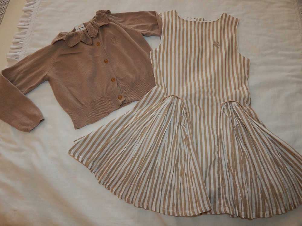 Boutique No Added Sugar Girls 4/4T Tan White Dress and Sweater EUC Classic Easte