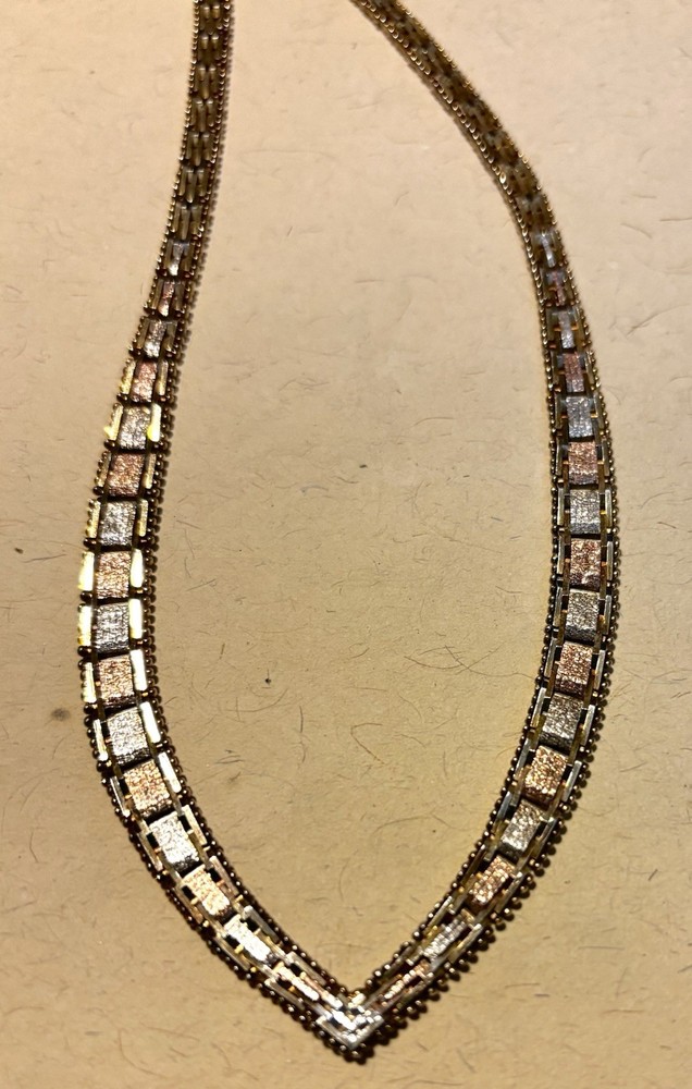 Vintage Sterling Silver 925 Italy Vermeil Visit › Tri Color V Front Necklace