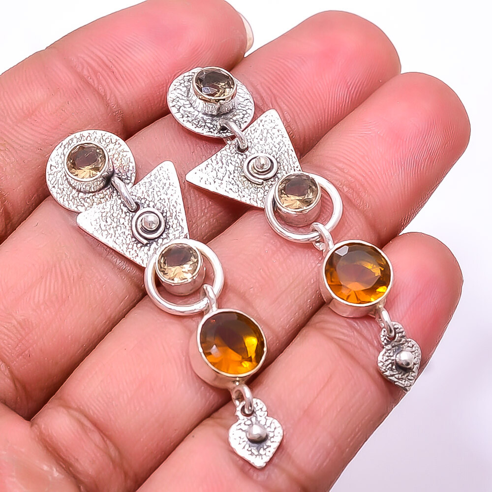 Citrine & Smokey Gemstone 925 Sterling Silver Handmade Earring 1.95