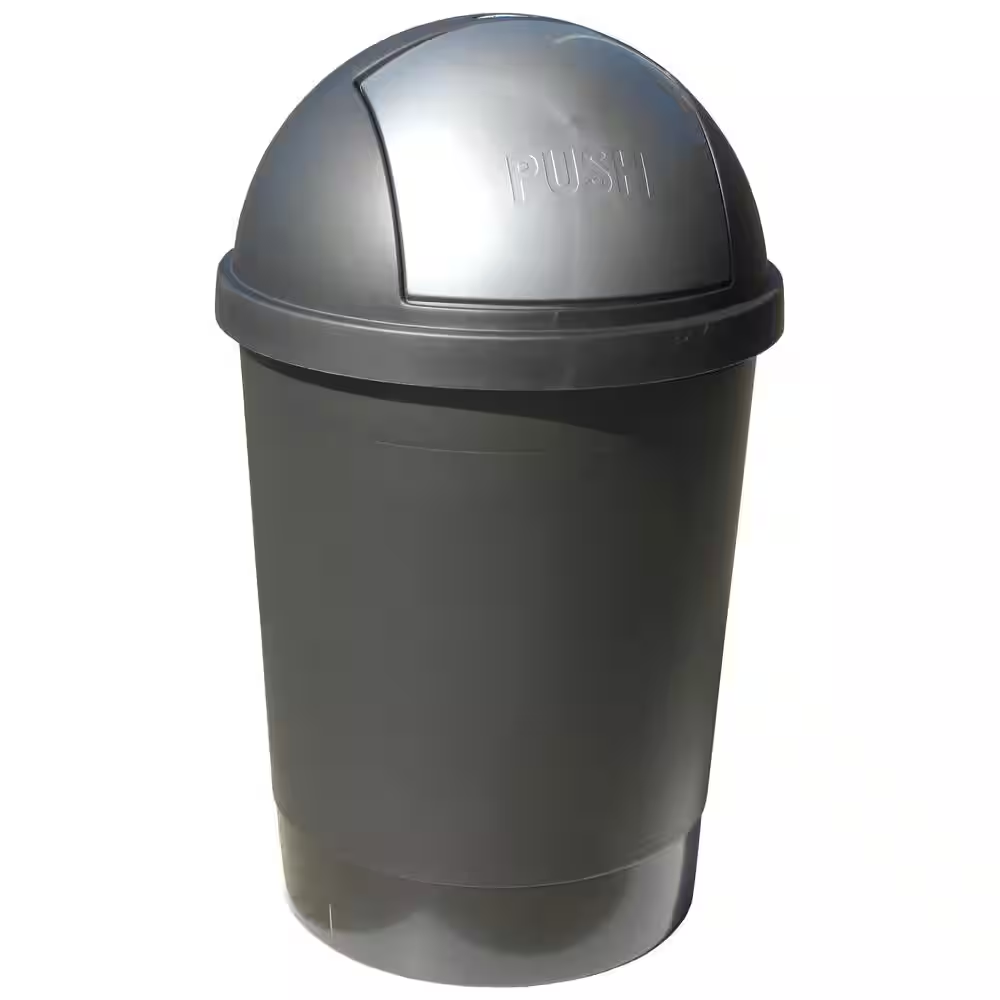 13.2-Gal Gray Indoor Oval Polypropylene Trash Can with Swivel Swing Push Lid