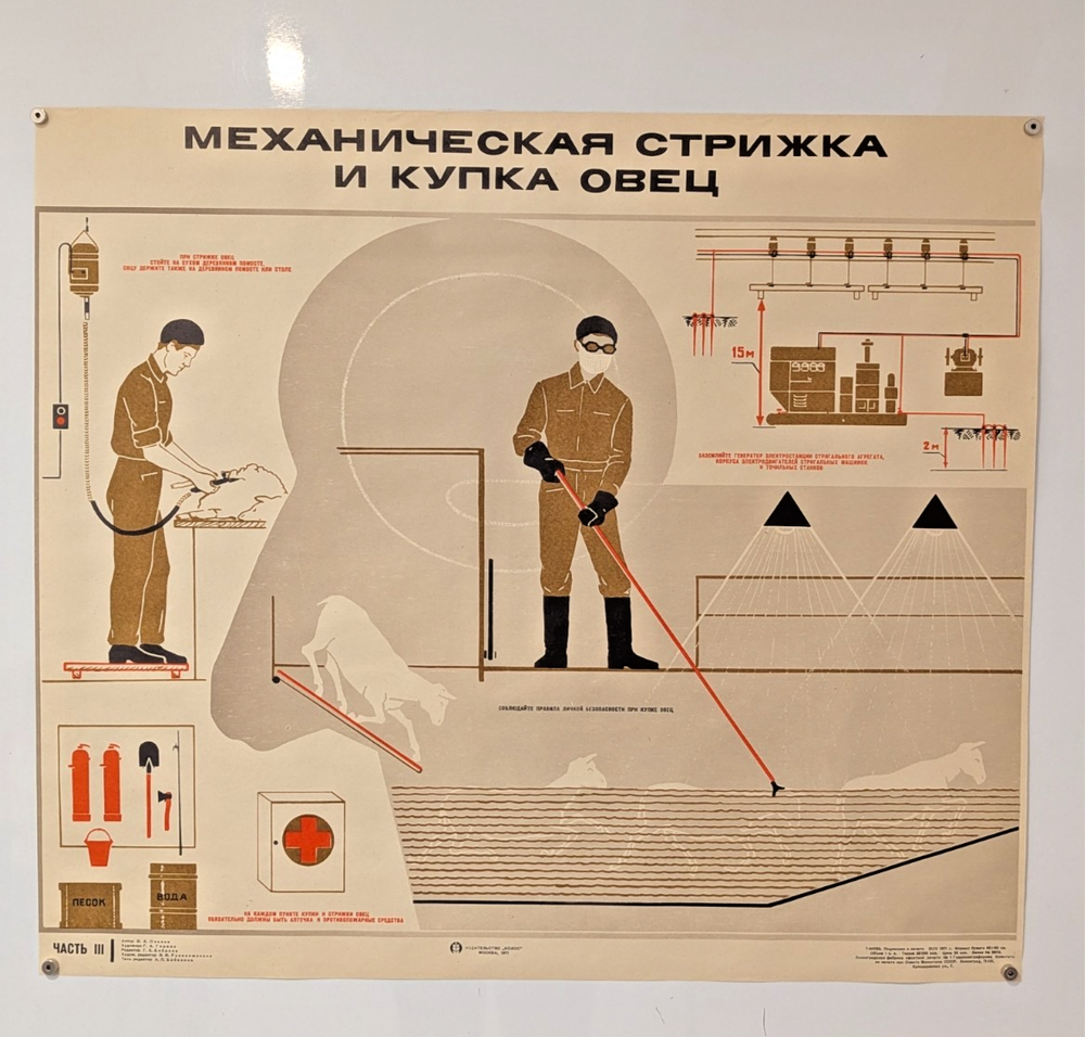 1971 industrial design -  Soviet Poster - Mechanical Shearing & Bathing of Sheep