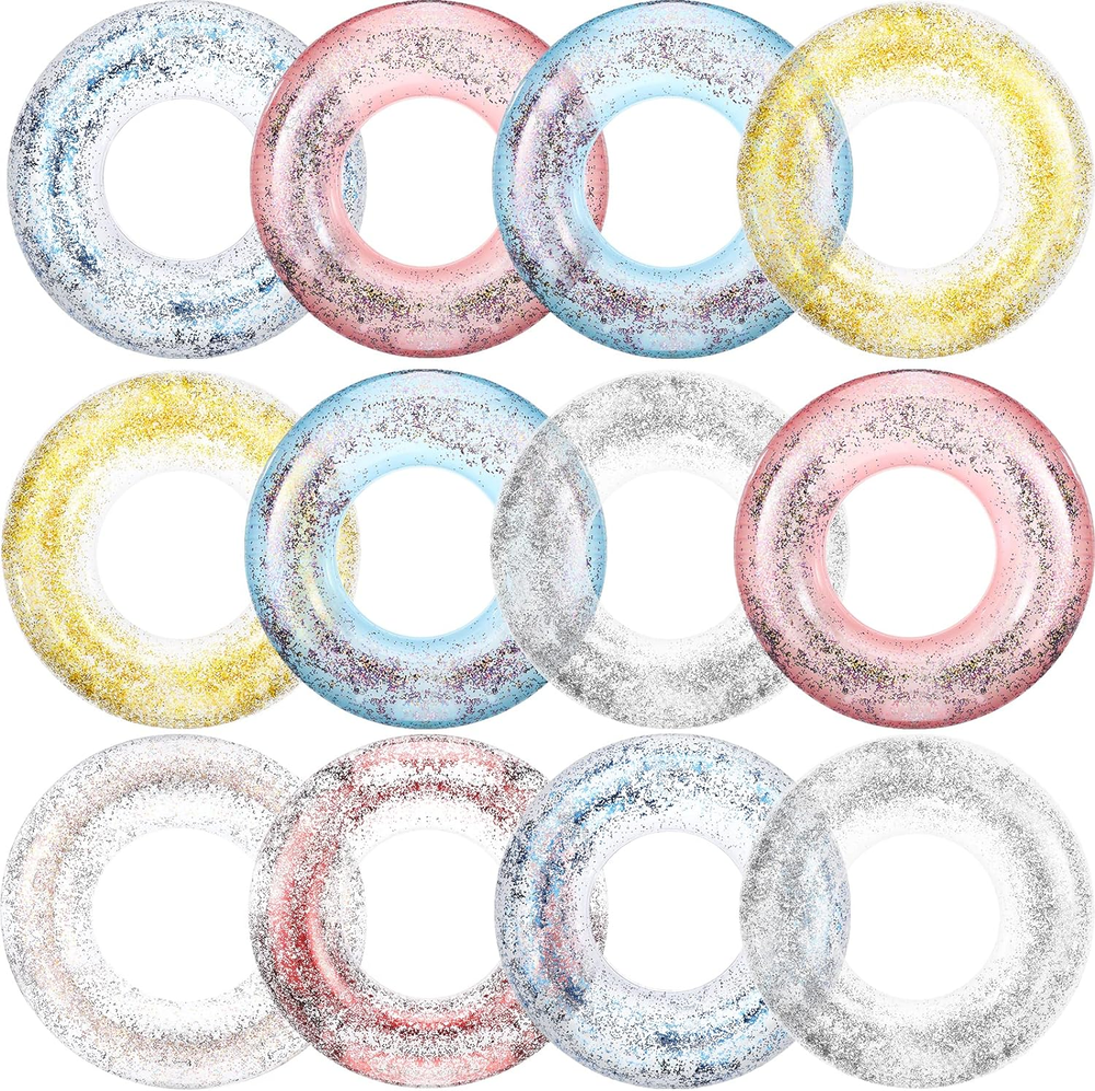 12-Piece Transparent Inflatable Pool Floats Set - 7 Styles, 33.6 Inch Swimming Rings