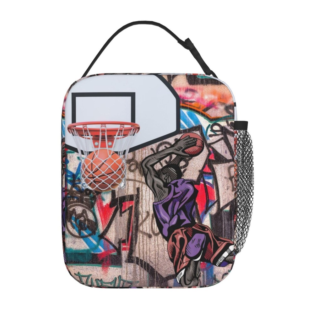 Graffiti Basketball Hip Hop Insulated Lunch Bag for Men Portable Cooler Box