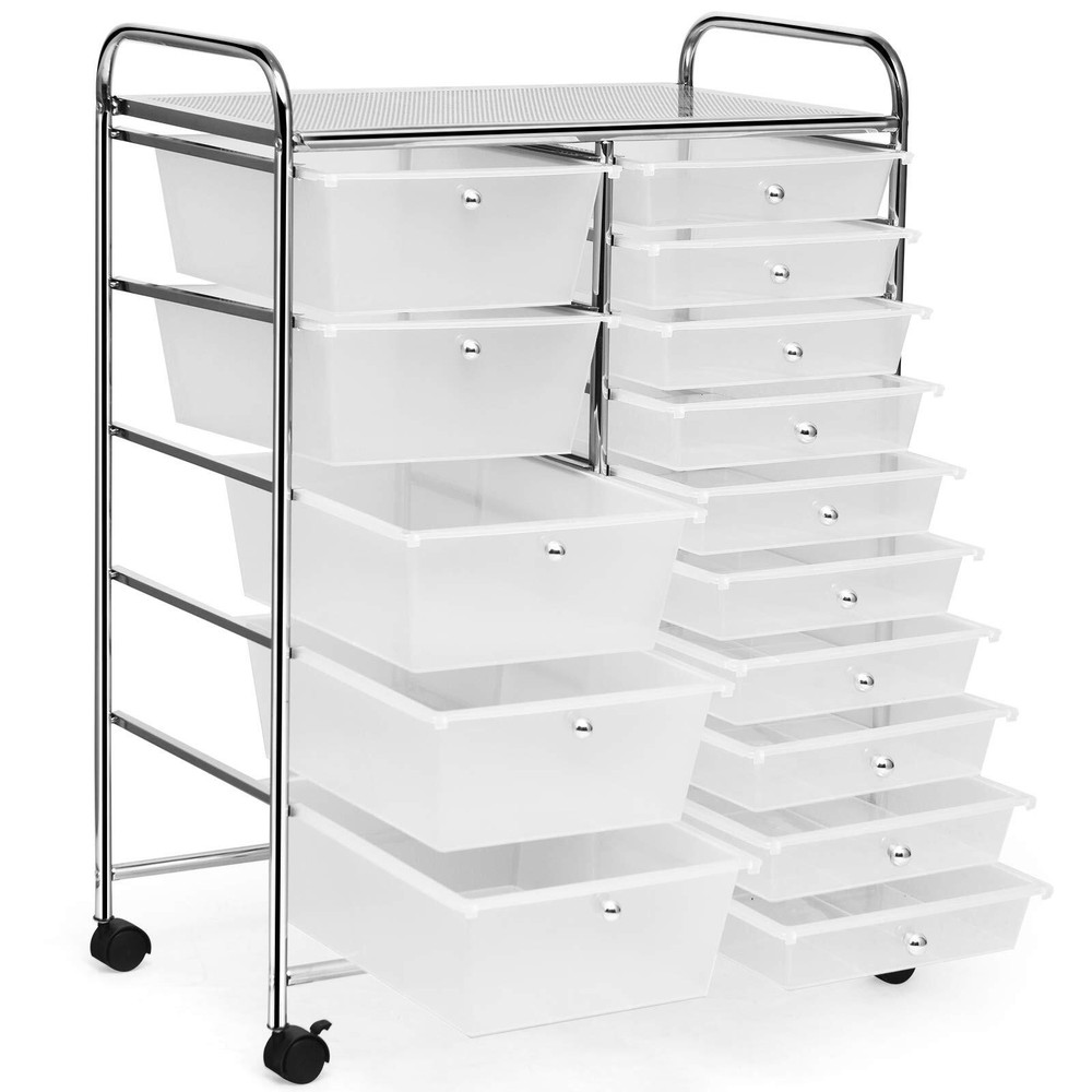 Byroce 15-Drawer Storage Rolling Cart, Mobile Classroom Craft Organizer for A...