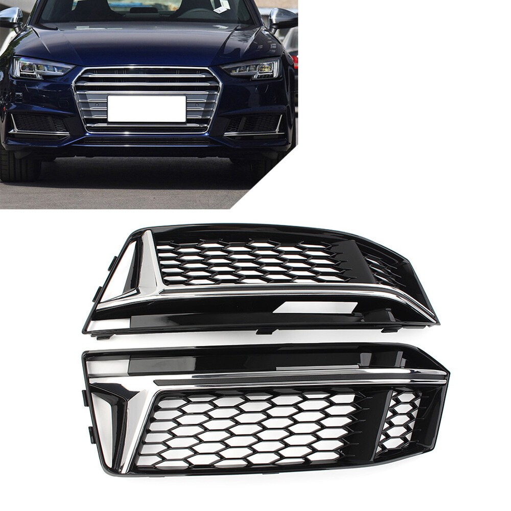 Auto Bumper Honeycomb Mesh Fog Light Grille Cover For Audi A4 B9 S-Line S4 16-18