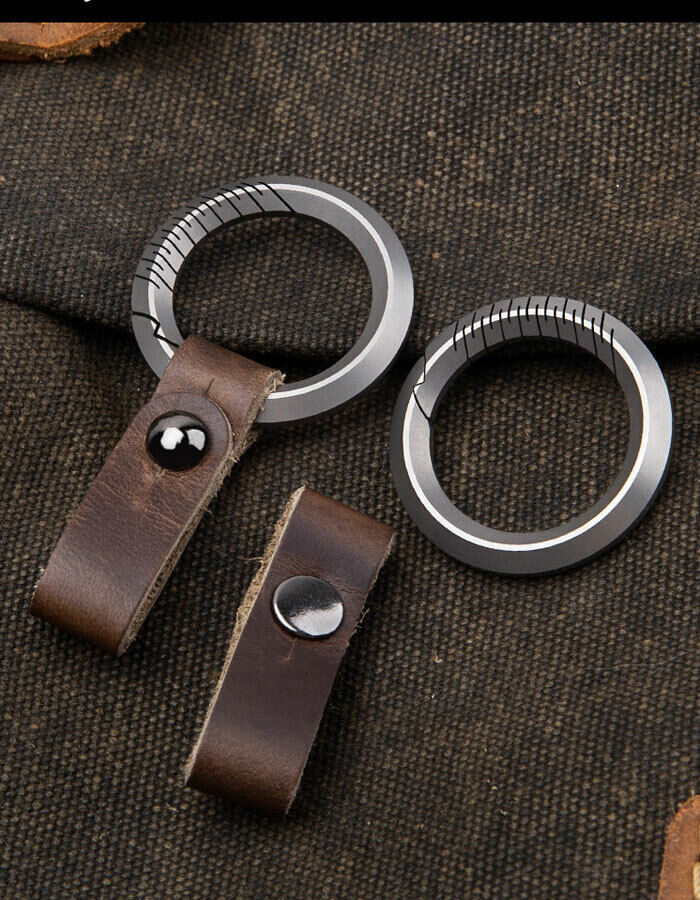 TC4 Titanium + Leather Keychain Removable Key Ring Pendant Portable EDC Tool Set