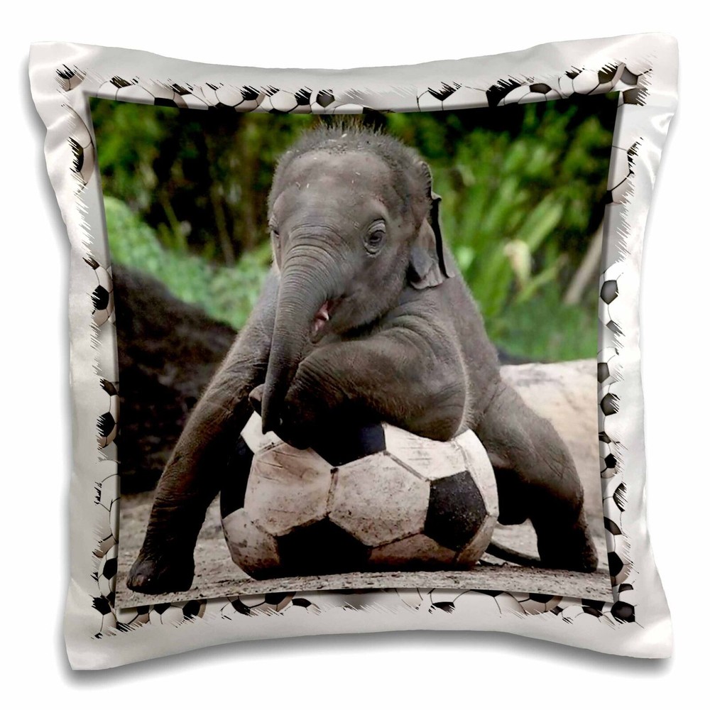 Funda de almohada 3dRose Elephant Soccer 16x16 pulgadas