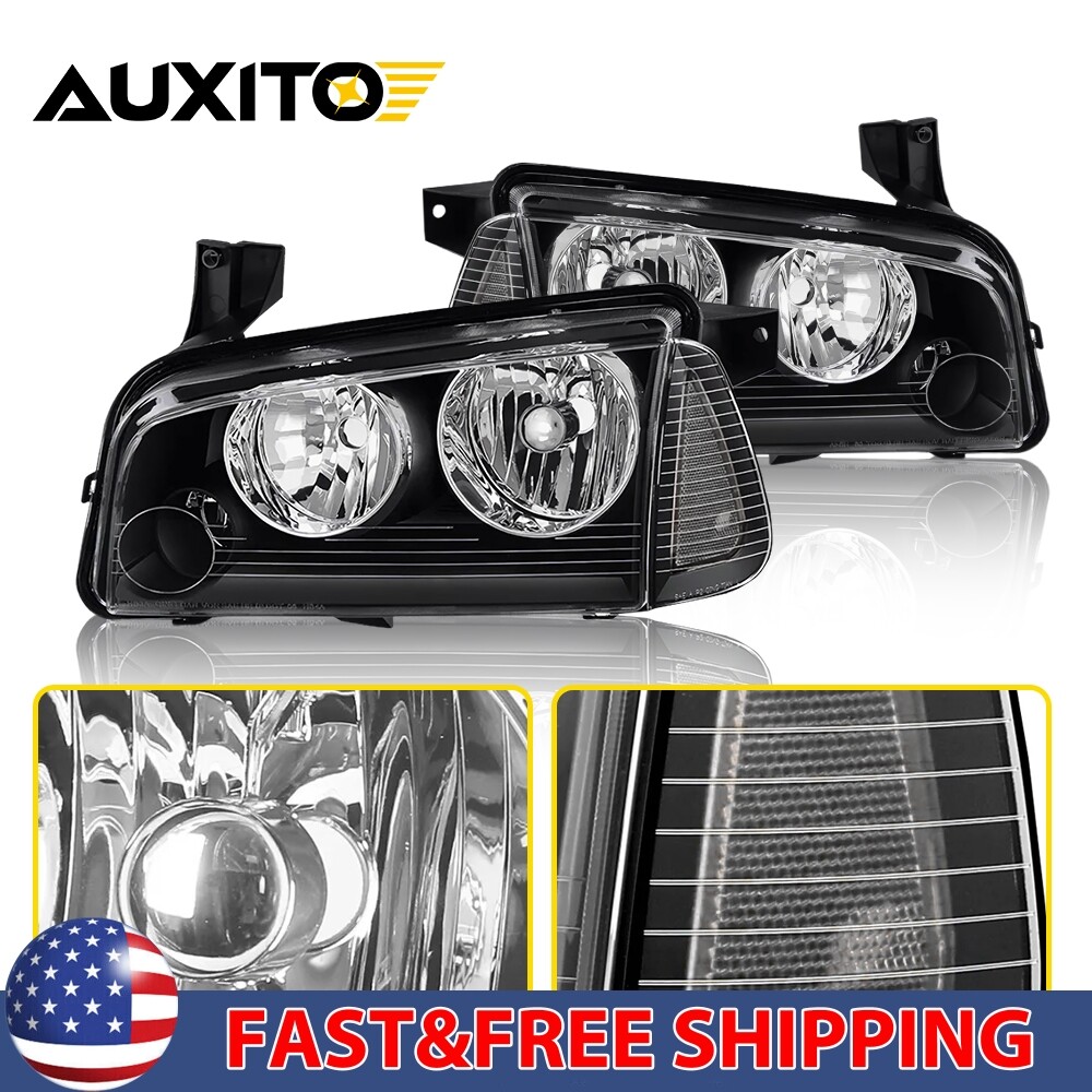 FOR 06-10 DODGE CHARGER BLACK HOUSING CLEAR CORNER HEADLIGHT REPLACEMENT LAMPS