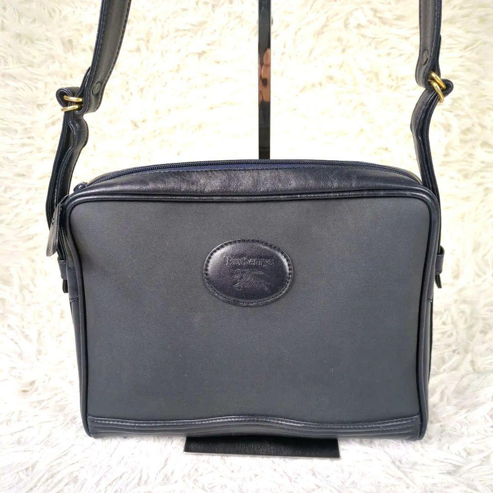 Burberry Shoulder Bag Nova Check Canvas Navy Authentic F1204242