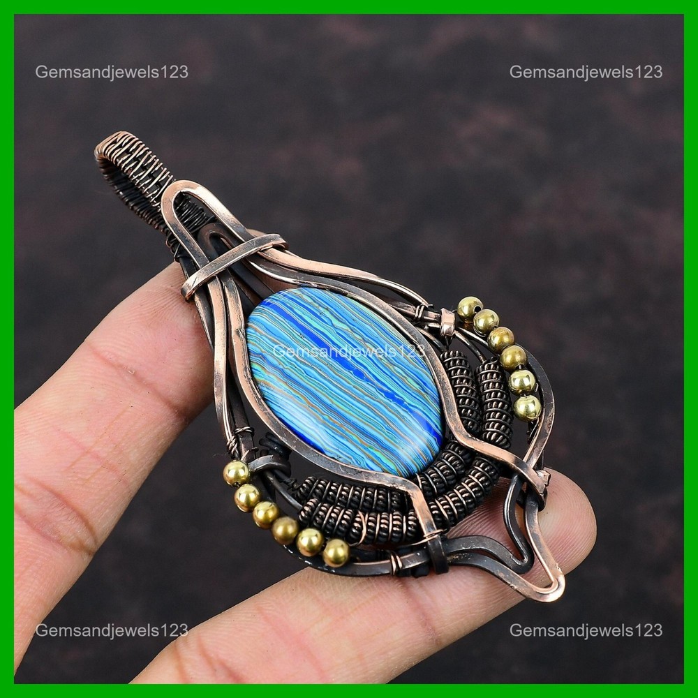Mothers Day Copper Rainbow Calsilica Gemstone Wire Wrapped Pendant-image