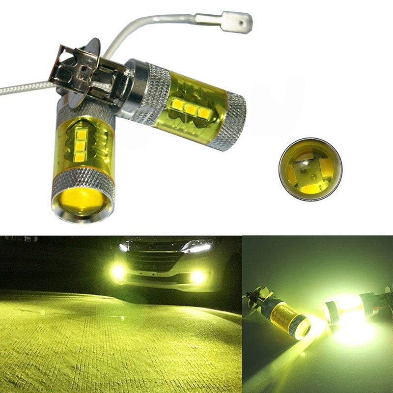 AU 2pcs Set 12-24V H3 80W 16 LED Car Fog Light Bulb Yellow High Power Truck