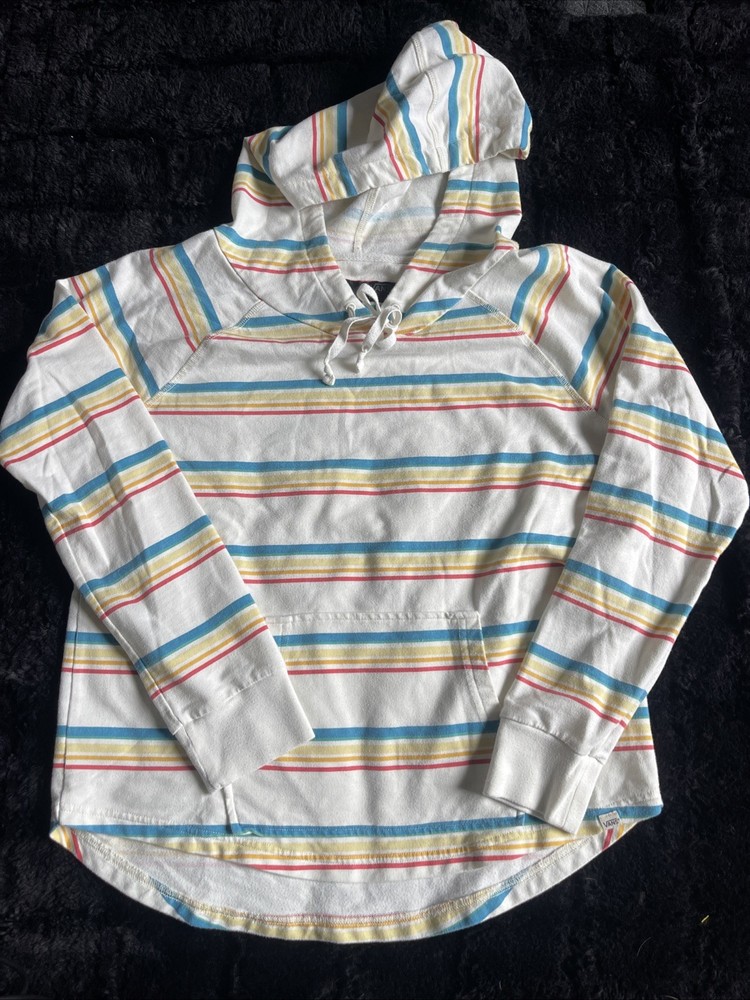Vans Women's Pullover Hoodie Size L.  Ivory With Stripes.  Good Condition!