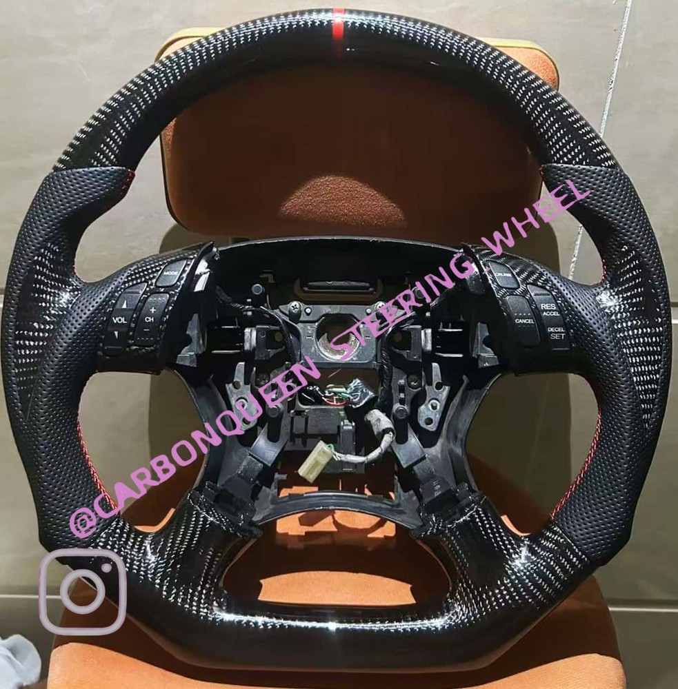 CARBON FIBER STEERING WHEEL FOR HONDA ACCORD 7TH 03-08 YS/ RED STRIPE