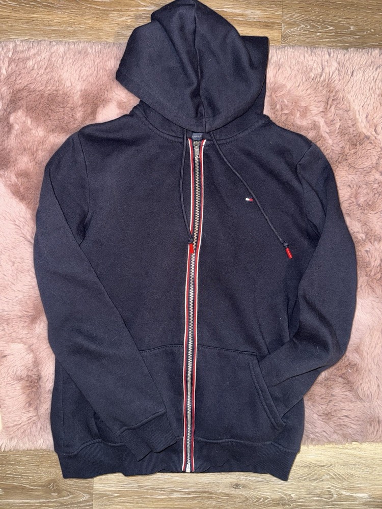 Tommy Hilfiger Hoodie Womens XXS Blue Jacket Zip Embroidered Hooded Sweatshirt