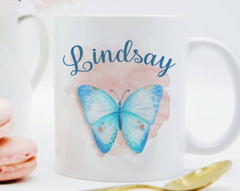 Personalized Butterfly Mug  Butterfly Gifts Blue Butterfly Name Mug