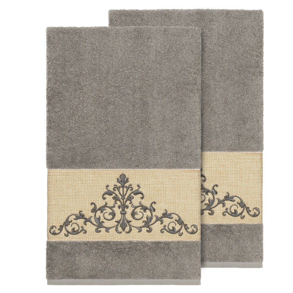 Luxury Turkish Cotton Hotel & Spa Towel with Scrollwork in Grey