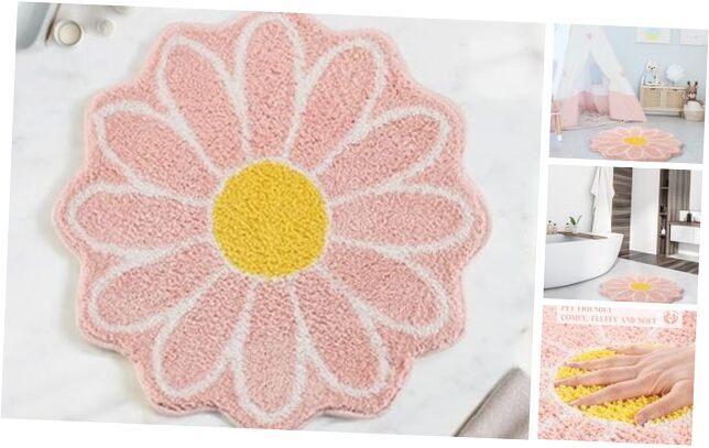 Cute Pink Daisy Flower Non-Slip Fluffy Microfiber Bath Mat 24x24