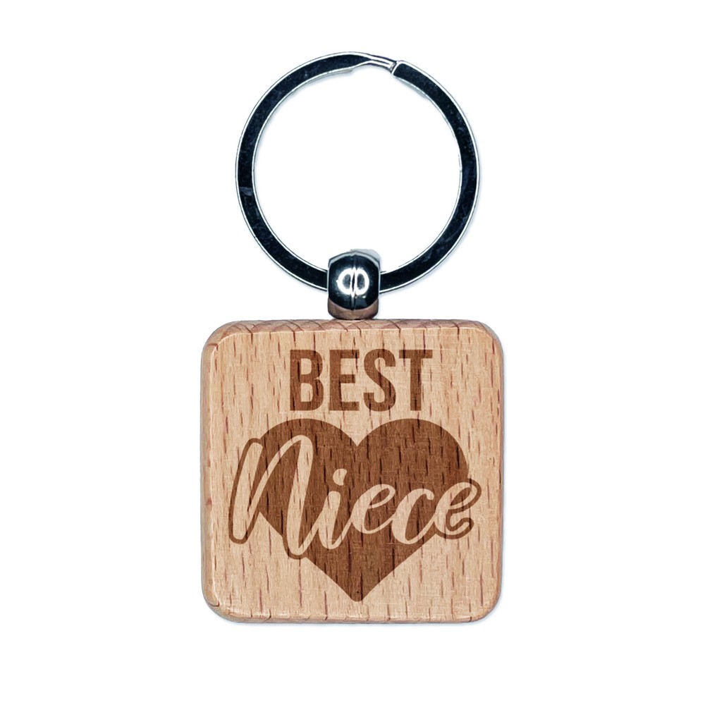 Best Niece in Heart Engraved Wood Square Keychain Tag Charm