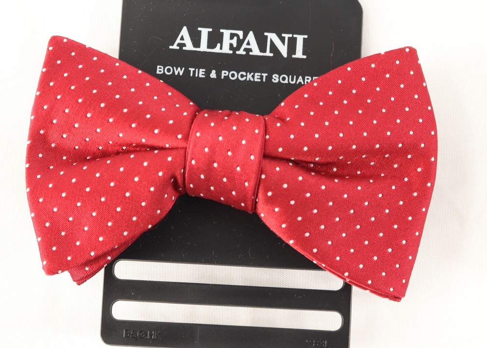 New Mens Alfani Red White Polka Dot Pre Tied  Adjustable Bow Tie O/S