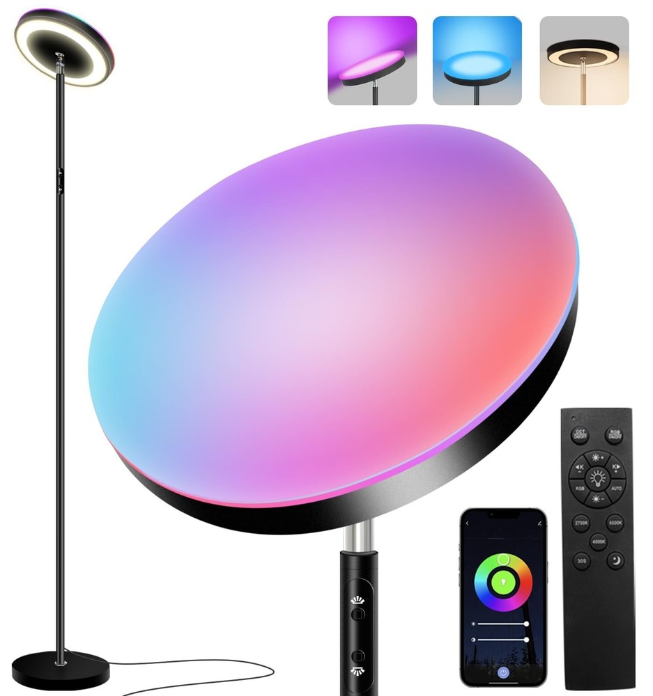 Double-Sided LED Floor Lamp with Color Changing Features - Modern Lighting for Any Room  