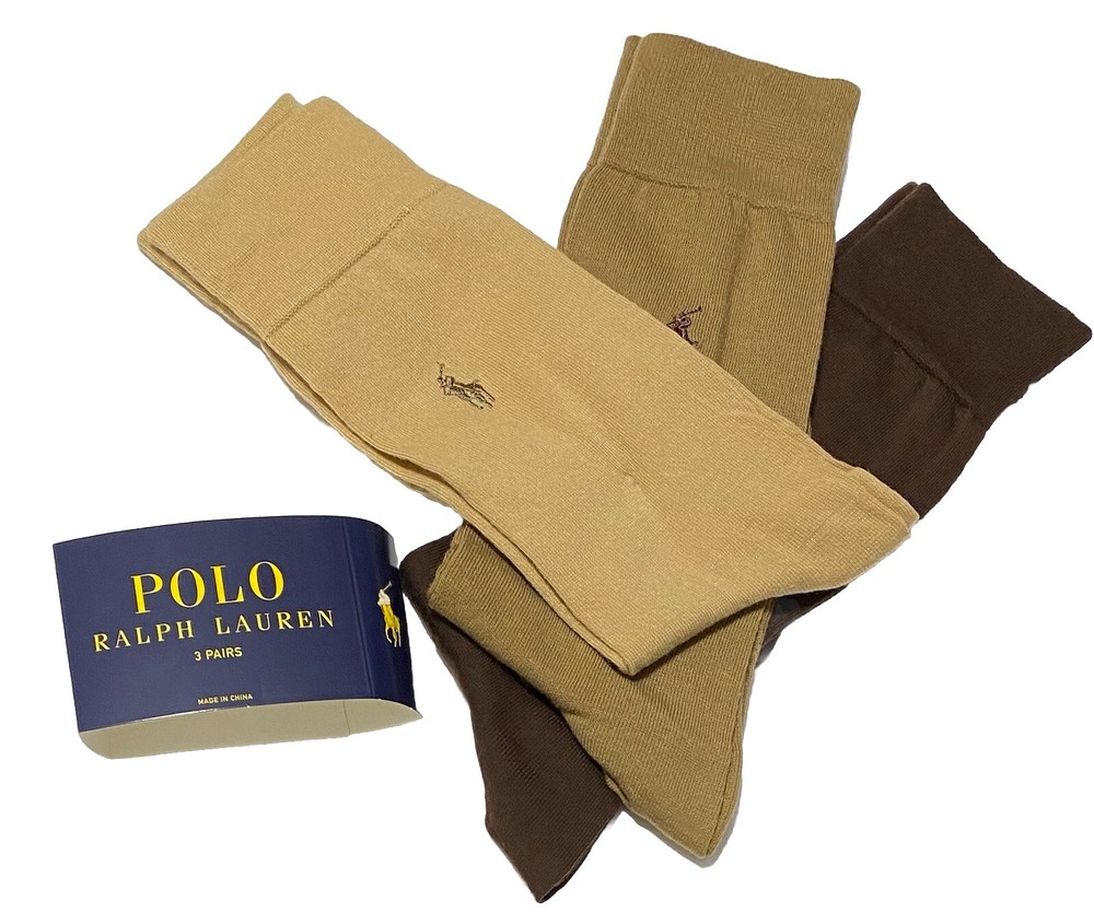 Polo Ralph Lauren Men's 3-Pair Dress Socks   Beige/Tan/Brown