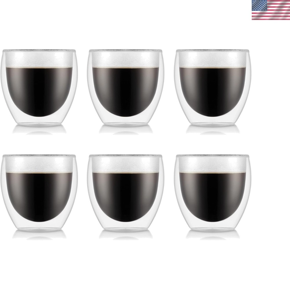 6-Piece 8oz Double Wall Insulated Glass Set for Hot & Cold Drinks