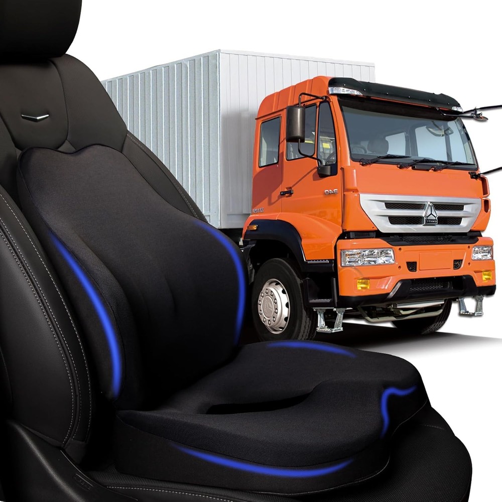 2PC Black Memory Foam Truck Seat Cushion Set for Comfort & Support