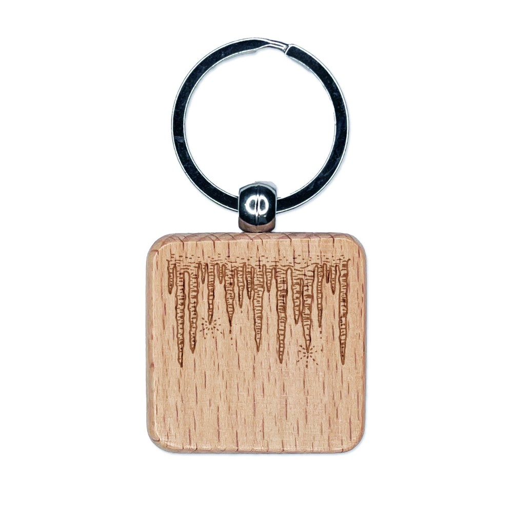 Winter Icicle Engraved Wood Square Keychain Charm  