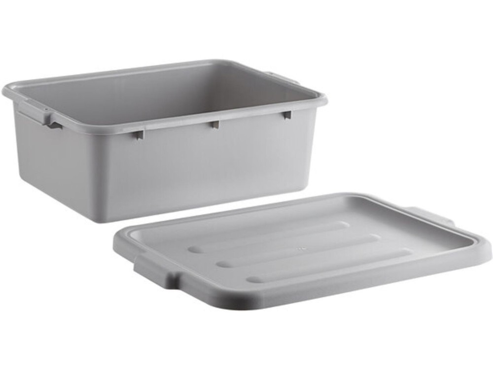 20x15x7 Gray Polypropylene Dish Tub Set with Lid for Restaurants