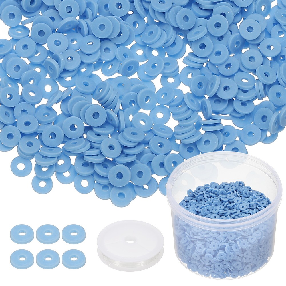 3000 Pcs Light Blue 6mm Flat Clay Beads Friendship Bracelet DIY Kit with Cord