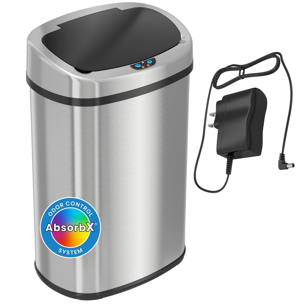 13 Gallon Trash Can Kitchen Garbage Can with AC Adapter and Odor Filter, Stai...