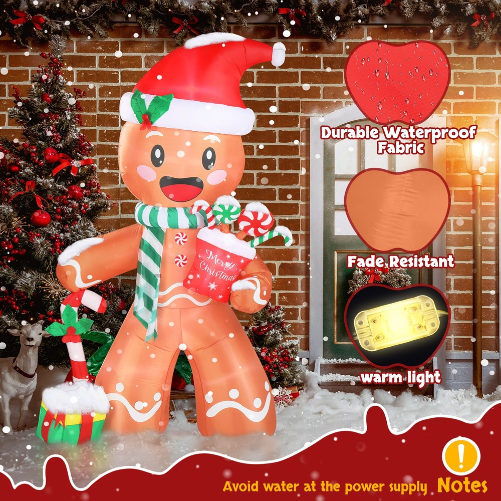 8 FT Christmas Inflatable Decorations Gingerbread Man for Out/Indoor Party Decor