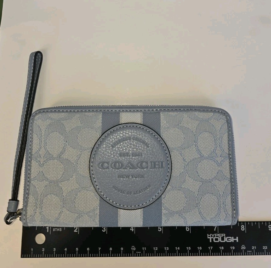 Dempsey Large Phone Wallet In Signature Jacquard With Stripe And Coach Patch
