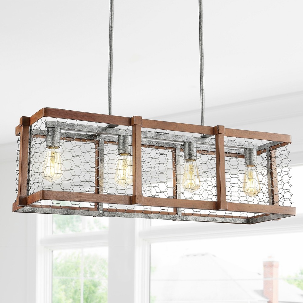 Gatsby 34.5 Inch Adjustable 4-Light Linear Iron Fixture in Rustic Brown and Silver